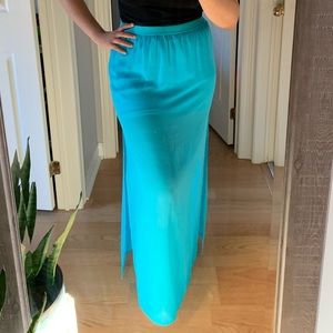 Pretty Aqua maxi Floor Length Skirt with Slit